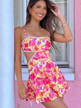Beginning Boutique Josie Yellow Floral Pop Mini Dress